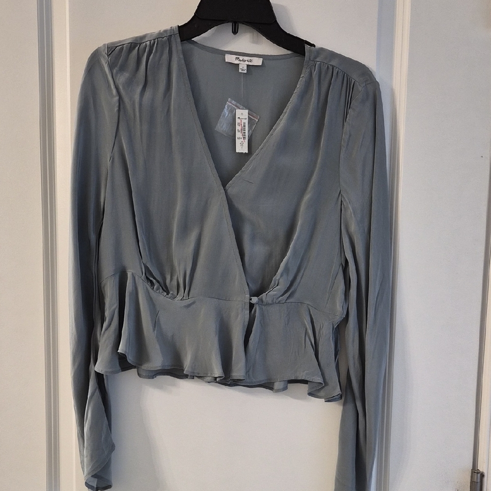 Madewell Gray V-Neck Blouse